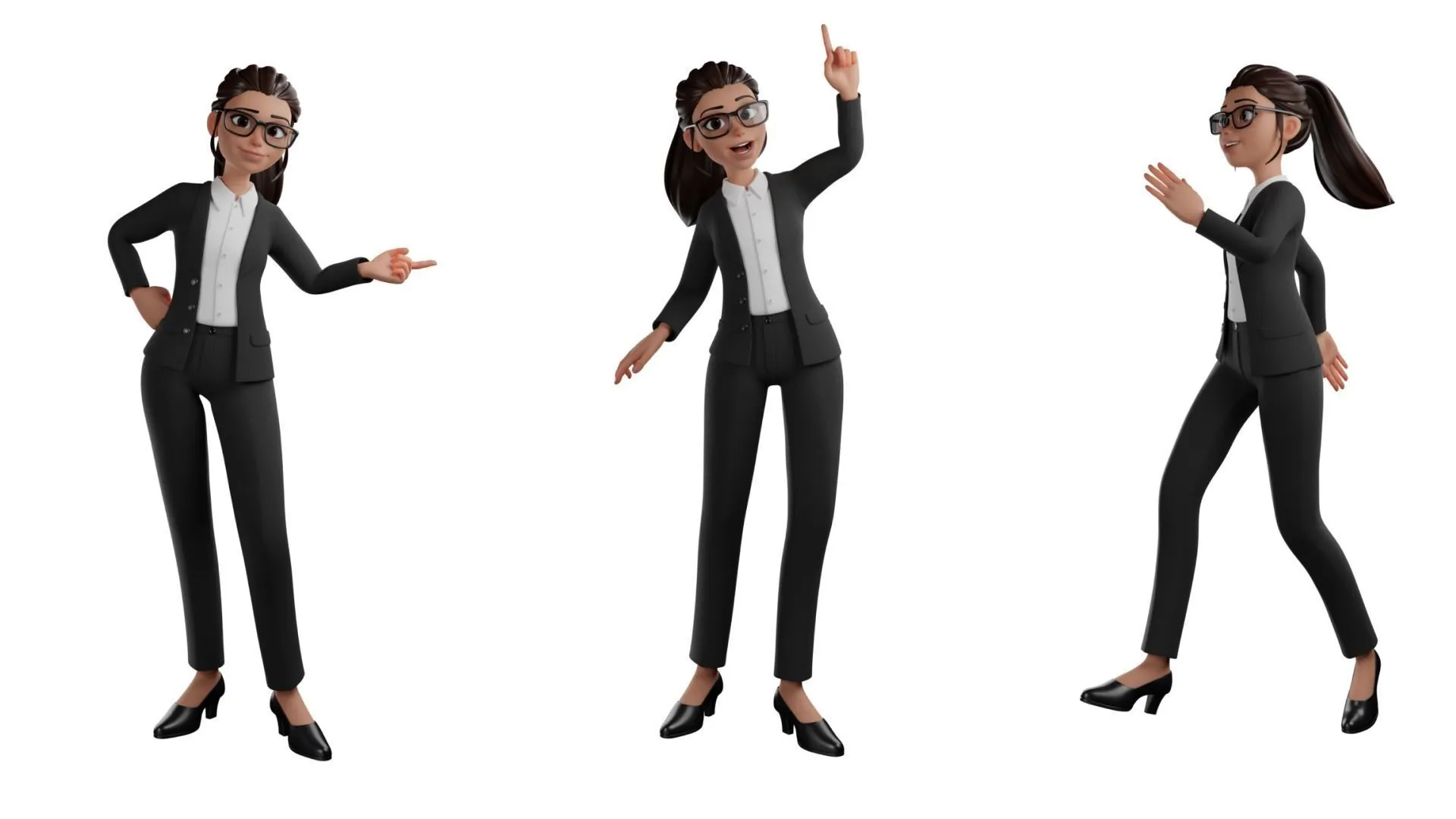Secretary Business Woman Character rigged 3D character in different pose